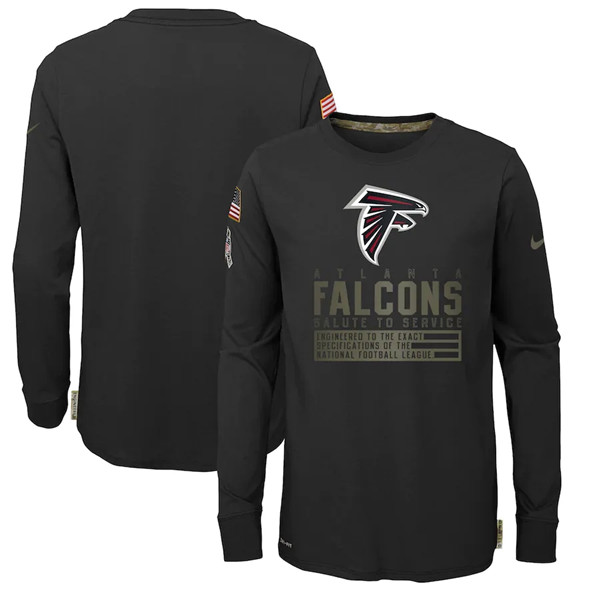 Youth Atlanta Falcons Black NFL 2020 Salute To Service Sideline Performance Long Sleeve T-Shirt